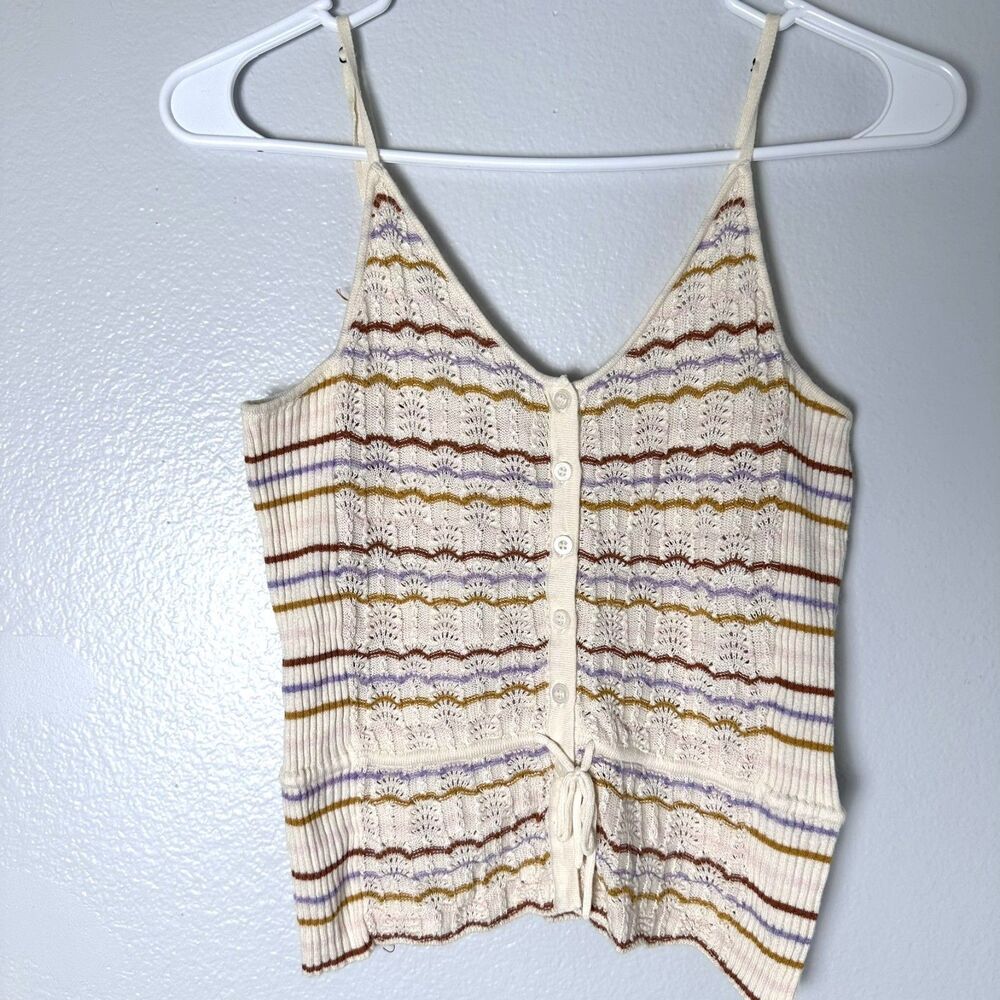 Sessun Women's Size-S Lorecita Crochet Stripes Cream Knit Bohemian‎ Tank Top